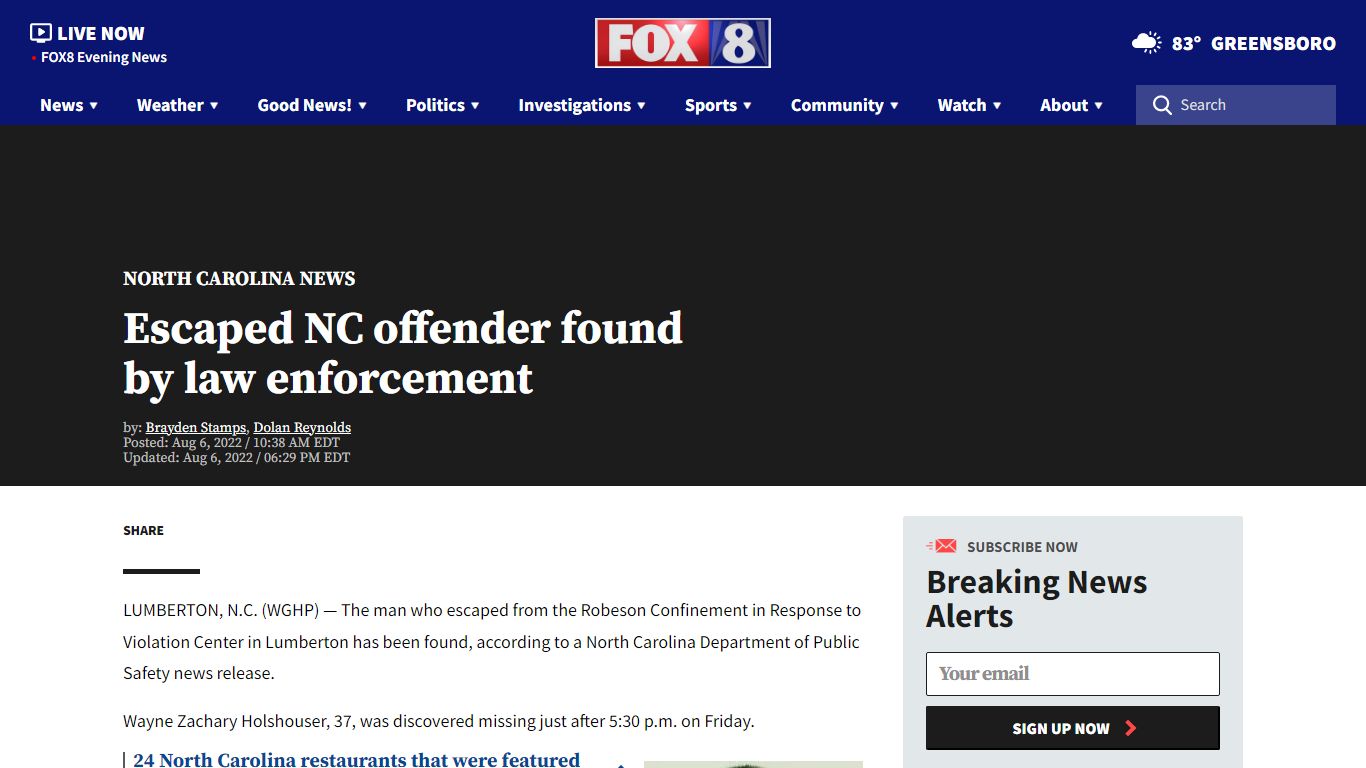 Escaped NC offender found by law enforcement | FOX8 WGHP